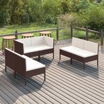 vidaXL Salon de jardin 6 Pièces avec coussins Résine tressée Marron