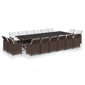 vidaXL Ensemble à dîner de jardin coussins 17Pièces Résine tressée Marron