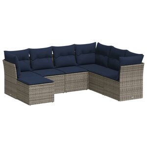 vidaXL Salon de jardin 7 Pièces avec coussins gris résine tressée
