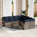 vidaXL Ensemble de canapé de jardin avec coussin 9 Pièces Gris et marine