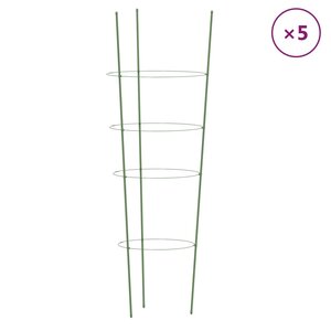 vidaXL Supports pour plantes de jardin 4 anneaux 5Pièces Vert 90 cm Acier
