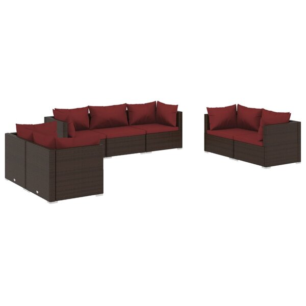 vidaXL Salon de jardin 7 Pièces avec coussins Résine tressée Marron