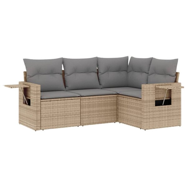 vidaXL Salon de jardin avec coussins 4 Pièces beige résine tressée