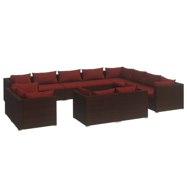 vidaXL Salon de jardin 12 Pièces avec coussins Marron Résine tressée