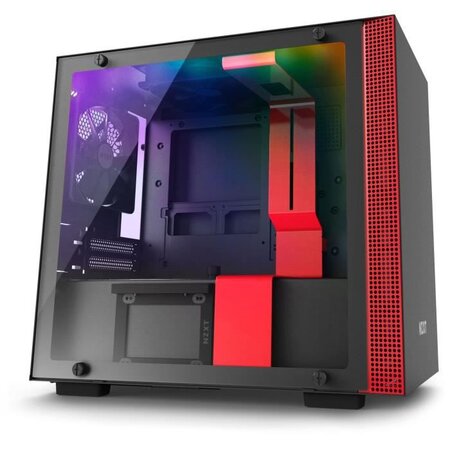 NZXT Boîtier PC Smart H200i - Mini-ITX - Smart Device - Panneau en verre trempé - Noir et rouge