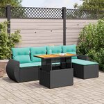 vidaXL Salon de jardin 6 Pièces avec coussins noir résine tressée