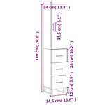 vidaXL Buffet haut Sonoma gris 34 5x34x180 cm Bois d'ingénierie