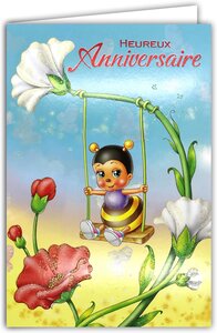 Carte Heureux Anniversaire Enfant Abeille Paillettes avec Enveloppe 12x17 5cm