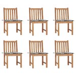 vidaXL Chaises de jardin 6 Pièces avec coussins Bois de teck massif