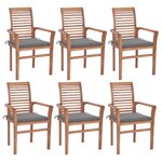 vidaXL Chaises à manger lot de 6 avec coussins gris Bois teck solide