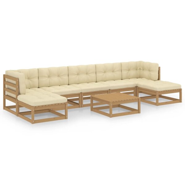 vidaXL Salon de jardin 8 Pièces avec coussins Marron miel Bois de pin