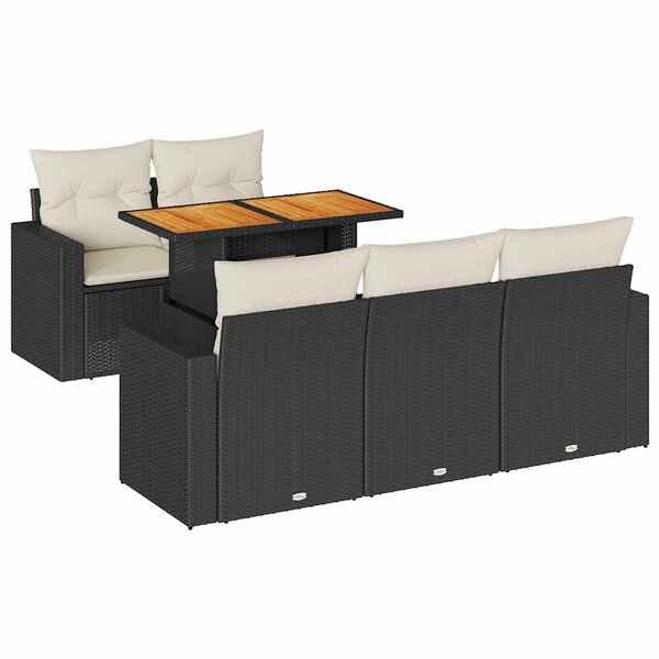 vidaXL Salon de jardin 6 Pièces avec coussins noir résine tressée