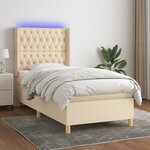 vidaXL Sommier à lattes de lit matelas et LED Crème 90x190 cm Tissu