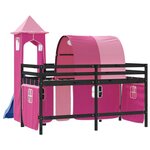 vidaXL Lit mezzanine enfants avec tour rose 90x190 cm bois pin massif