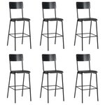vidaXL Chaises de bar lot de 6 noir contreplaqué solide et acier