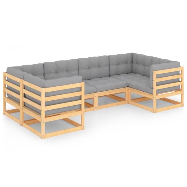 vidaXL Salon de jardin 6 Pièces avec coussins Bois de pin massif