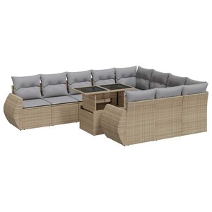 vidaXL Salon de jardin 11 Pièces avec coussins beige résine tressée