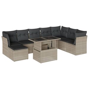 vidaXL Salon de jardin 9 Pièces avec coussins gris clair résine tressée