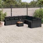 vidaXL Salon de jardin 11 Pièces avec coussins noir résine tressée