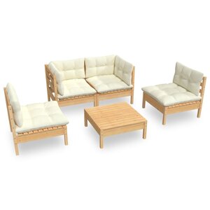 Salon de jardin meuble d'extérieur ensemble de mobilier 5 pièces avec coussins crème bois de pin massif 02_0016373