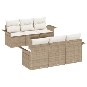 vidaXL Ensemble de canapé de jardin 7 Pièces Beige Poly rotin