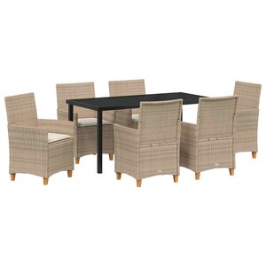 vidaXL Ensemble de salle à manger pour jardin 7 Pièces Beige polyrotin