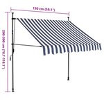 vidaXL Auvent manuel rétractable avec LED 150 cm Bleu et blanc