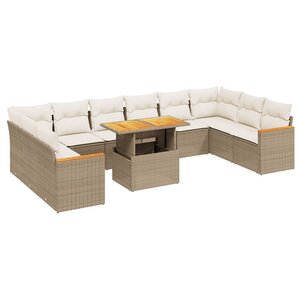 vidaXL Salon de jardin 11 Pièces avec coussins beige résine tressée