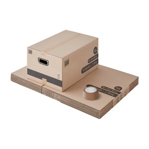 Pack and Move - Lot 10 Cartons Déménagement Stockage M - 60 x 40 x 30 cm - Poignées renforcées - 1 adhésif offert