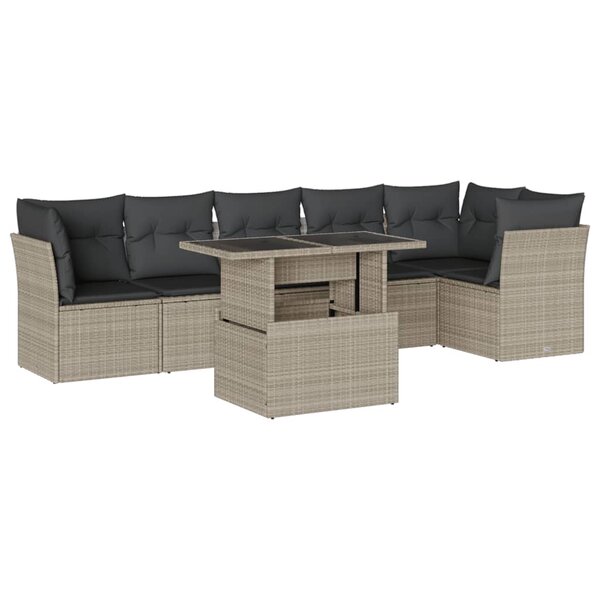 vidaXL Salon de jardin avec coussins 7 Pièces gris clair résine tressée