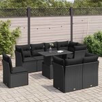 vidaXL Salon de jardin 9 Pièces avec coussins noir résine tressée
