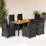 vidaXL Ensemble à manger de jardin coussins 7Pièces Noir Résine tressée