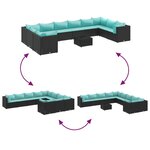 vidaXL Salon de jardin 11 Pièces avec coussins noir résine tressée