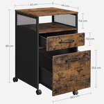 Caisson de bureau avec 2 tiroirs verrouillables 42 x 44 x 69 cm meuble de rangement de bureau avec roulettes compartiment ouvert cadre en acier style industriel marron 12_0004812