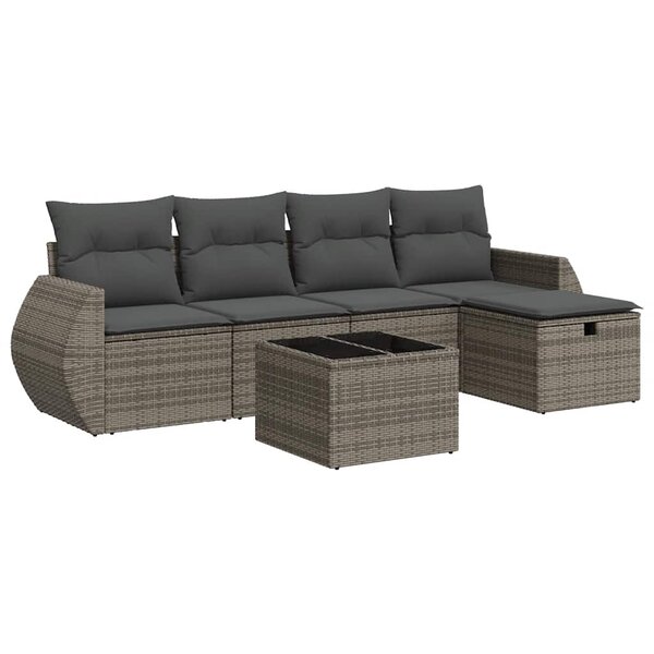 vidaXL Salon de jardin 6 Pièces avec coussins gris résine tressée