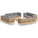 vidaXL Salon de jardin 13 Pièces avec coussins gris bois de pin