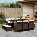 vidaXL Ensemble à manger de jardin et coussins 11 Pièces marron rotin