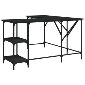 Bureau table poste de travail meuble d'ordinateur informatique étude 139 x 139 x 75 cm bois d'ingénierie noir 02_0023903