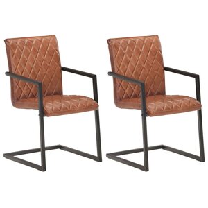 vidaXL Chaises à manger cantilever lot de 2 marron cuir véritable