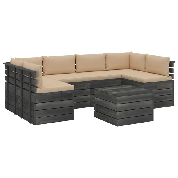 vidaXL Salon palette de jardin 7 Pièces avec coussins Bois de pin massif