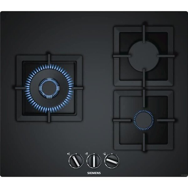 Siemens ep6a6cb20 table de cuisson gaz - 3 foyers - 8000w max - l59 x p52cm - revêtement verre - coloris noir
