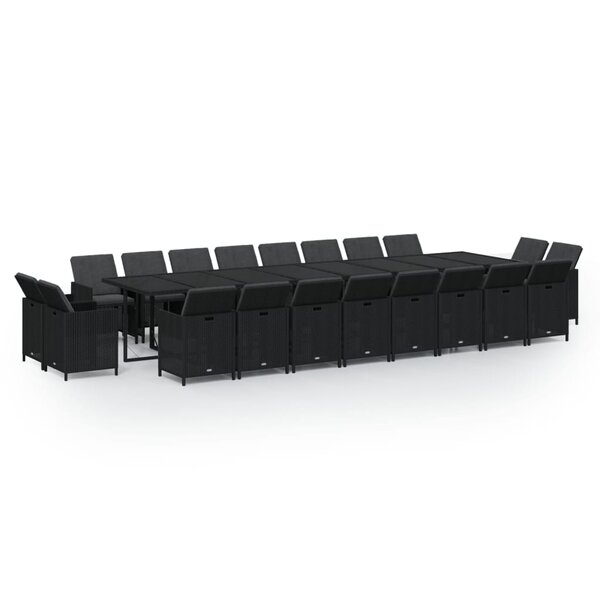vidaXL Ensemble à dîner de jardin coussins 21 Pièces Noir Résine tressée