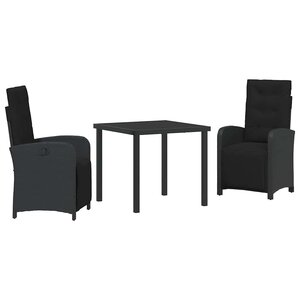 vidaXL Ensemble de salle à manger pour jardin 3 Pièces Noir polyrotin