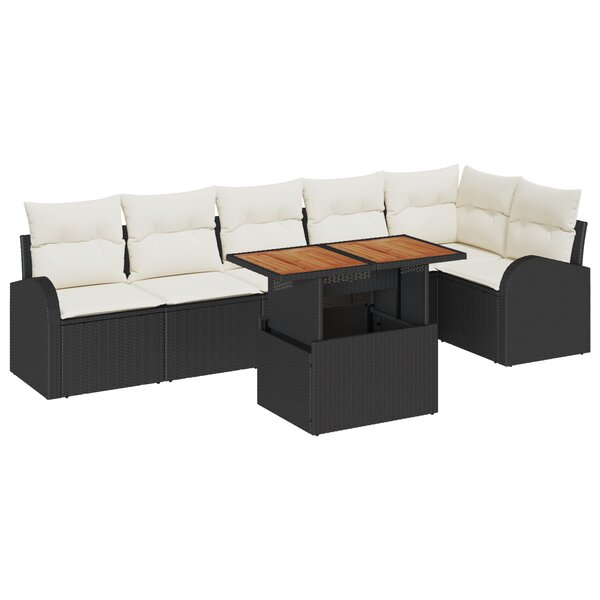 Ensemble de canapé de jardin vidaXL 7 pièces avec coussins noir poly rotin