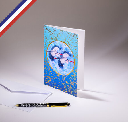 Carte double carnet de couleurs créée et imprimée en france sur papier certifié pefc - grues
