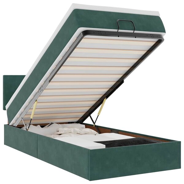 vidaXL Cadre de lit ottoman avec matelas vert foncé 100x200 cm velours