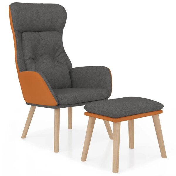 vidaXL Chaise de relaxation repose-pied Gris foncé Similicuir et tissu