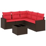 vidaXL Salon de jardin 6 Pièces avec coussins marron résine tressée