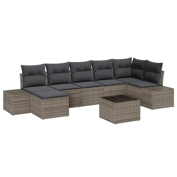 vidaXL Ensemble de canapé de jardin avec coussin 8 Pièces Gris Poly rotin