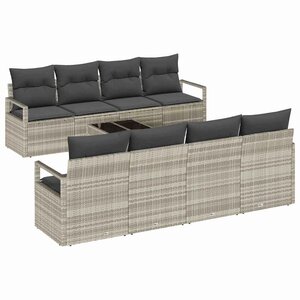 vidaXL Ensemble de Canapés avec coussin 7 Pièces Gris clair polyrotin